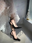 黑色系带高跟鞋女细跟2023年法式小众设计感性感绑带凉鞋单鞋