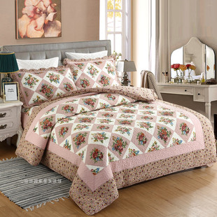 进口双面全棉美式绗缝被四件套韩式高级床盖欧式夹棉高端床单床罩