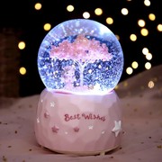 水晶球音乐盒八音盒儿童生日礼物送女孩生公主飘雪旋转发光摆件