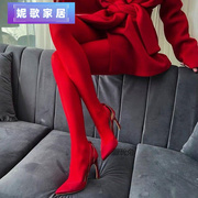 大红色丝袜结婚新娘春夏中厚中国红性感超长本命年胖mm连裤袜薄款