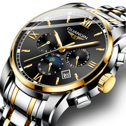 士手表钢带三眼手表全自动机械表品牌，瑞士防水watch男运动
