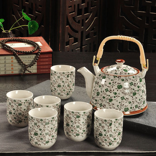 鑫茗轩复古青花陶瓷带过滤家用茶具套装瓷茶壶茶杯提梁壶茶具套装