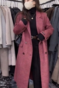 韩版双面羊绒大衣女中长款西装2023秋冬桑蚕丝高个子(高个子)毛呢外套