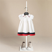女童夏装连衣裙短袖白色校园，风休闲运动棉质裙子，翻领海军风裙