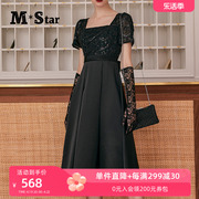 M-Star明星系列夏季连衣裙女时尚百搭高级感黑色礼服裙