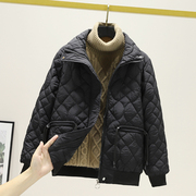 羽绒棉服女短款2023冬季小个子，设计感时尚轻薄菱格棉衣外套潮