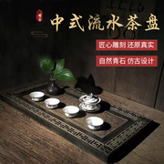 仿古石雕天然青石素面长方茶台流水茶盘中式复古装饰摆件摆设