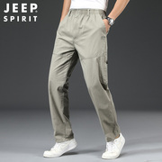 jeep吉普工装裤夏季薄款男士，宽松纯棉大码松紧，腰多口袋运动休闲裤