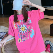 2023夏季韩版显瘦网红同款上衣可爱涂鸦宽松中长款短袖t恤女