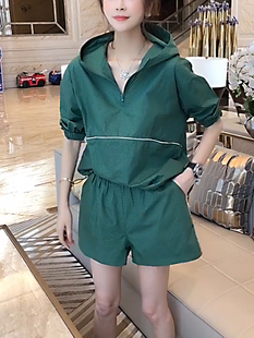 杭璐绿色短袖短裤运动套装，女2022年夏季时尚，气质休闲两件套