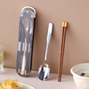 onlycook学生便携筷勺套装木筷子，304不锈钢勺子外带一人用餐具盒
