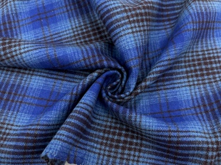 进口加厚气质宝蓝色格纹羊毛呢毛料面料，西装大衣外套布料diy