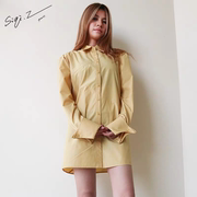 siqiz设计师款明黄色，长袖衬衫24年长款，宽松休闲遮肉显瘦