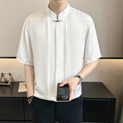 qita夏季男士短袖衬衫韩版新中式个性衬衣，国风衣服帅气胖人夏装潮