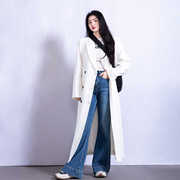 超长款西装外套女2024春韩版白色，宽松气质高个子(高个子，)过膝及踝粉色风衣