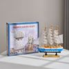 地中海风格实木帆船装饰品摆件，创意船模型工艺品，船海盗船隔板装饰