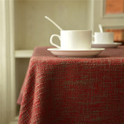 红色餐桌布加厚棉麻田园，风长方形台布艺结婚庆，婚礼茶几纯色定制