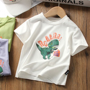 男童恐龙t恤短袖，纯棉2024夏装儿童装，夏款衣服宝宝白色上衣潮