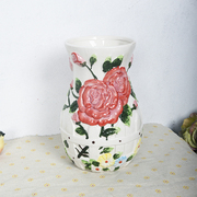 外单ABC玫瑰浮雕陶瓷花瓶绢花干花瓶花插花器欧式田园装饰品摆件