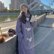 紫色菱格羽绒棉服女中长款冬季2023韩系小众设计甜美棉衣棉袄