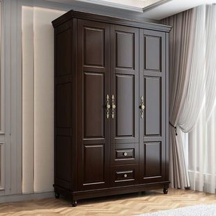 实木衣柜现代简约美式家用白色，卧室大衣橱经济型三四五门储物加顶