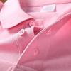 纯棉长袖polo衫春秋男女，款上班纯色商务休闲工装，翻领短袖t恤粉色