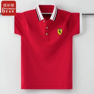 男童夏季短袖t恤2024纯棉，男孩儿童大童polo衫红色男带领翻领