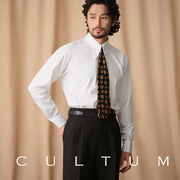 竹纤维cultum复古长尖领暗扣，白色衬衫男长袖商务修身西装衬衣