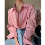 法式粉色纯棉衬衫，女春秋2024别致衬衣外套轻奢高级感上衣