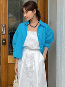 韩版苎麻衬衫长袖女秋季ins风短款开衫，翻领上衣宽松百搭棉麻衬衣