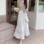 蕾丝蛋糕裙显瘦半身裙，2024年设计感小众镂空白色，高腰长裙裙子