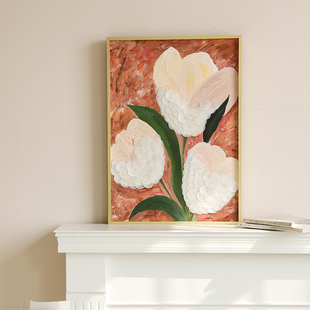 现代简约背景墙拼贴贝壳，装饰画手绘彩绘花卉油画，客厅卧室玄关挂画