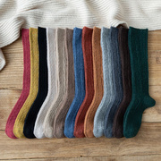 雀米秋冬季日系保暖女士抽条麻花保暖羊毛堆堆袜加长保暖中筒袜