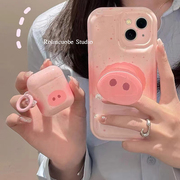 ins萌系粉色小猪支架适用vivoy52s手机壳y7s10s12s15卡通iQOOz5女款x80华为p30苹果14pro小米12oppoA72保护套