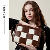 TENNCO原创「棋盘包」2023小众设计款棋盘格真皮包包单肩斜挎大包
