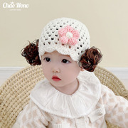 婴儿假发帽子女宝宝护囟门，帽春夏韩版洋气公主，手工儿童编织毛线帽