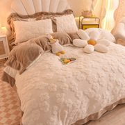 法式冬季加绒珊瑚绒床上四件套床单被套双面毛绒牛奶绒公主风网红