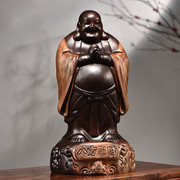 黑檀木雕弥勒佛像摆件实木雕刻笑佛家居装饰酒柜送红木工艺品