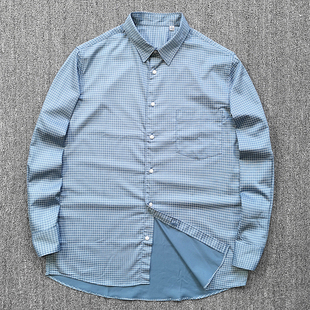 越南外贸原单 绸缎般柔滑透气 秋季薄款男士休闲长袖衬衫格子衬衣