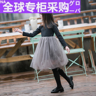 日本韩国女童加绒冬季网纱连衣裙中大童韩版拼接长袖公主