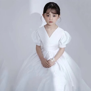女童礼服儿童花童白色，连衣裙缎面公主，裙红色演出服钢琴小提琴表演
