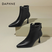 达芙妮daphne~高跟短靴，女秋冬软皮小跟尖头，瘦瘦靴细跟不累脚皮靴