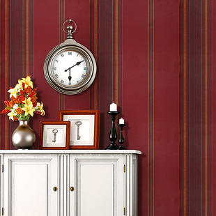 美式田园红色现代英伦简约竖条纹家用温馨卧室纯纸壁纸背景墙墙纸