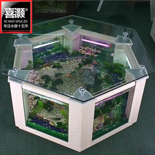 六边形茶几鱼缸玻璃水族箱创意客厅家用1米生态乌龟缸沙发摆放