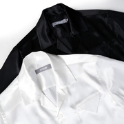 MUSLUN设计师品牌进口醋酸缎滑感亮光古巴领短袖衬衣