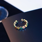 韩版小众设计彩色锆石开口戒指女欧美轻奢玫瑰金简约闪亮食指指环