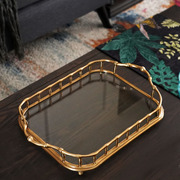 费灵家居印度进口黄铜玻璃竹节创意托盘 茶盘杯子收纳盘装饰果盘