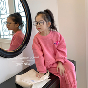 mini旦女童运动套装秋装韩版洋气肌理感立体印花休闲套装