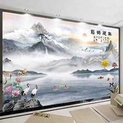 2022中式水墨山水壁画8d大气客厅流水生财电视背景墙纸3d壁纸