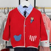 2024春款韩版童装男童红色针织开衫，毛线衣(毛，线衣)儿童单排扣v领外套上衣